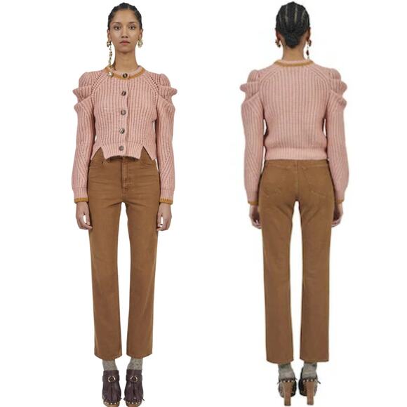 Ulla Johnson Elle Cardigan Rosewood Baby Alpaca Puff Sleeve Knit Sweater Large - Picture 3 of 13